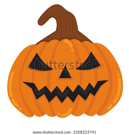 Doodle flat clipart. Large carved pumpkin for halloween decoration. All objects are repainted.