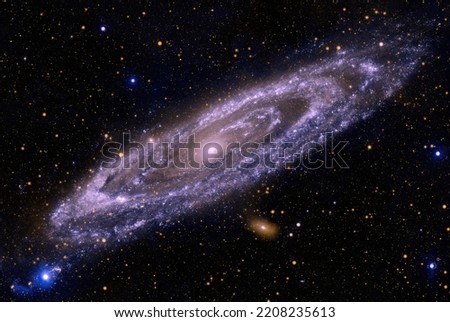 Spiral Galaxy M31, NGC 224, in Andromeda constellation. Violet filter, enhanced colors.