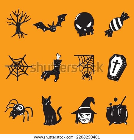 Hallowen Icon Black white. Spooky bundle vector set. vector set for print. Halloween bundle for decoration