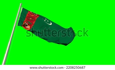 Waving glorious flag of Turkmenistan on green screen, isolated - object 3D illustration