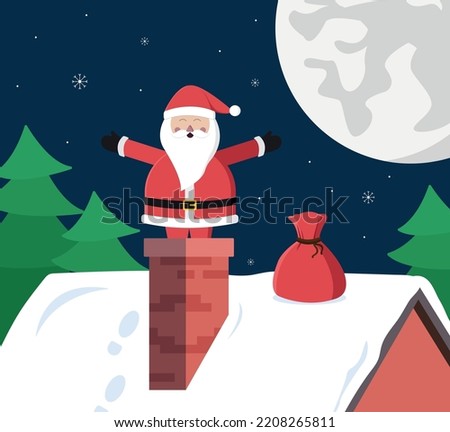 Christmas and New Year holiday composition with Santa Claus. Vector illustration.