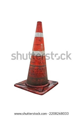 traffic cone, old white and orange pole isolated on a white background
