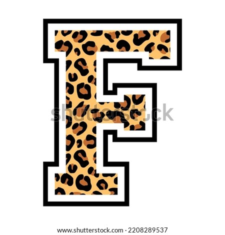 Leopard F letter college sports jersey font on white background. Isolated illustration.
