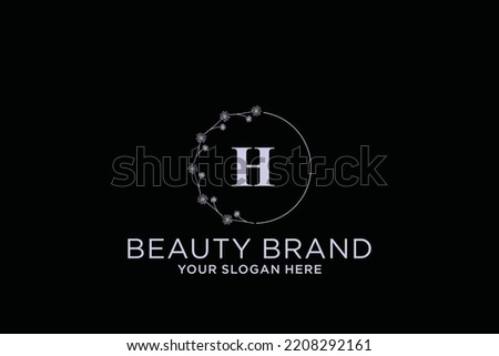 feminine floral letter H. beautiful caligraphic monogram flourish leaf boutique logo vector template stock illustration
