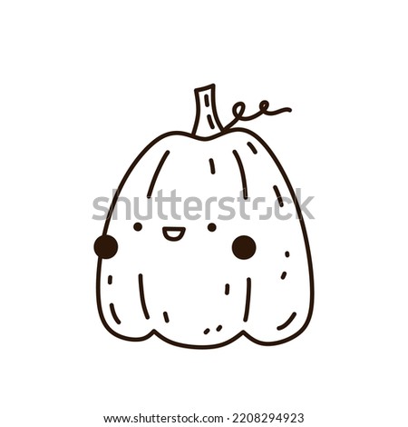 Cute and funny pumpkin isolated on white background. Vector hand-drawn illustration in doodle style. Kawaii character. Perfect for cards, decorations, logo and Halloween designs.