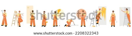 Set of painters on white background