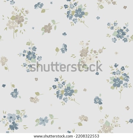 Seamless ditsy pattern in small cute wild flowers. Simple bouquets. Liberty style millefleurs. Floral background for textile, wallpaper, pattern fills, covers, surface, print, wrap, scrapbooking Royalty-Free Stock Photo #2208322553