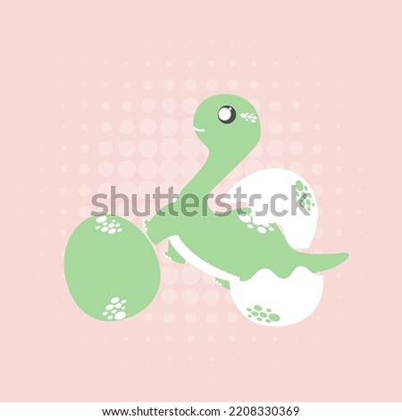 Cute cartoon dinosaur on pastel color background. Flat vector illustration.  