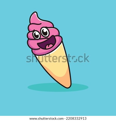 Ice Cream Cartoon Mascot Vector Design Flat Cute Smile Expression Strawberry Cream Pink