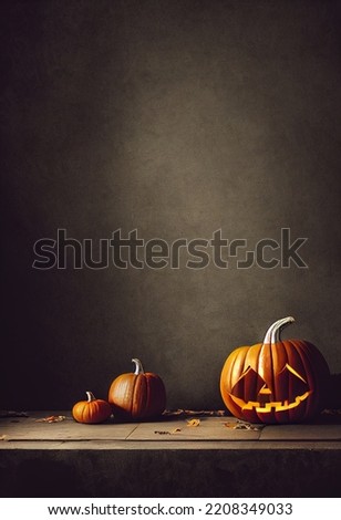 Orange pumpkin lying on a wooden surface. Pumpkin on gray background for Halloween celebration