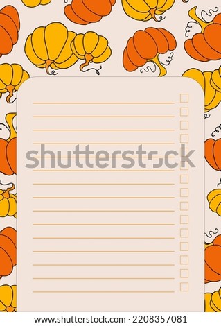 Autumn design template, hand drawn pumpkins, flat vector illustration, checklist layout, form for time management