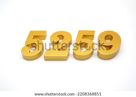 Number 5259 is made of gold-painted teak, 1 centimeter thick, placed on a white background to visualize it in 3D.                                    