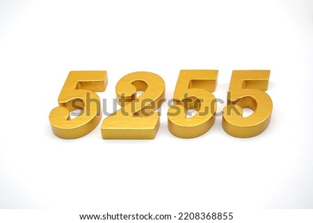  Number 5255 is made of gold-painted teak, 1 centimeter thick, placed on a white background to visualize it in 3D.                                   