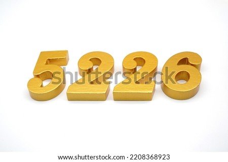  Number 5226 is made of gold-painted teak, 1 centimeter thick, placed on a white background to visualize it in 3D.                                