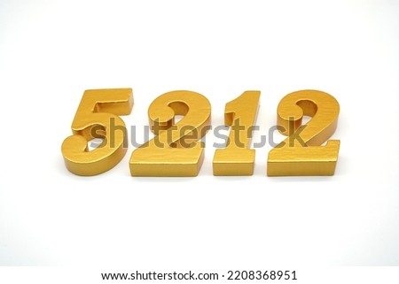  Number 5212 is made of gold-painted teak, 1 centimeter thick, placed on a white background to visualize it in 3D.                               