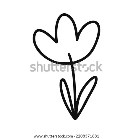 Abstract black and white linear flower. Vector graphics isolated on white background