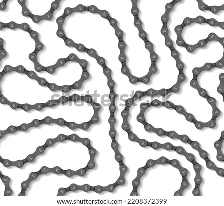 Vector seamless twisted texture realistic bike chain. Isolated on white background.