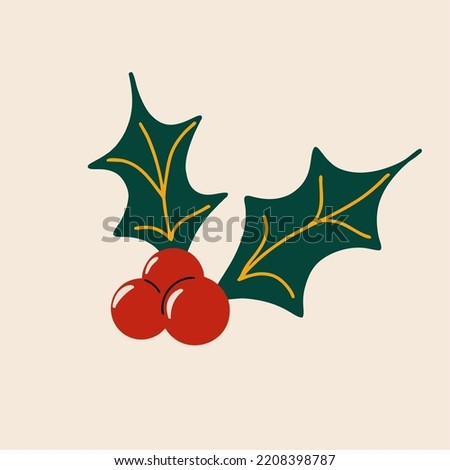 Holly hand drawn on a light background. Christmas symbol, plant.