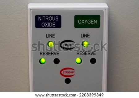 Control box for nitrous oxide in a dental office Royalty-Free Stock Photo #2208399849