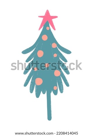 Vector Christmas and New Year illustration with pink star Christmas tree.