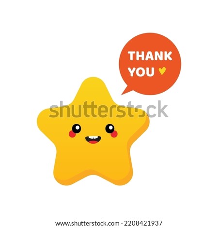 Cute cartoon style golden star character saying thank you, showing appreciation.
