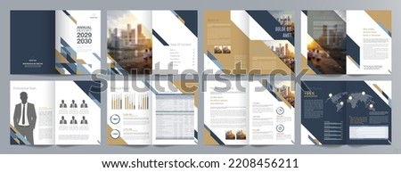 Corporate business presentation guide brochure template, Annual report, 16 page minimalist flat geometric business brochure design template, A4 size. Royalty-Free Stock Photo #2208456211