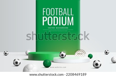 football product display concept, two step green and white podium on green backdrop, vector illustration