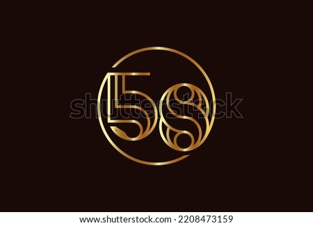 Abstract Number 58 Gold Logo, Number 58 monogram line style inside circle can be used for birthday and business logo templates, flat design logo, vector illustration
