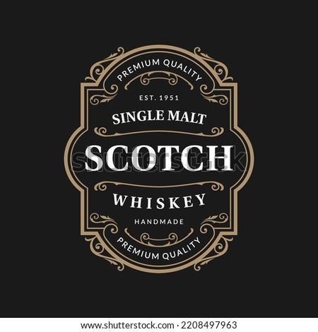 Vintage frame logo. Antique packaging label. Suitable for whiskey, bourbon, scotch, wine, vodka, rum, beer, distillery, etc. Royalty-Free Stock Photo #2208497963