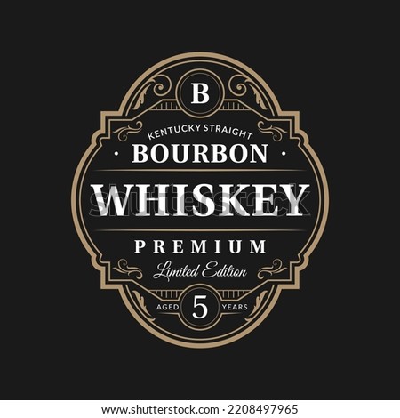 Vintage frame logo. Antique packaging label. Suitable for whiskey, bourbon, scotch, wine, vodka, rum, beer, distillery, etc. Royalty-Free Stock Photo #2208497965