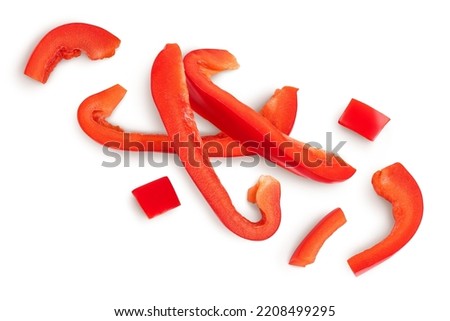 slices of red sweet bell pepper isolated on white background. Top view. Flat lay Royalty-Free Stock Photo #2208499295