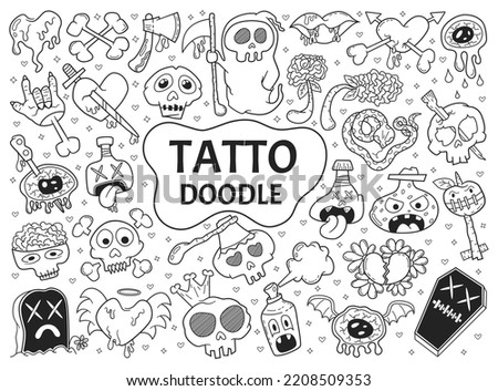 Hand drawn cute doodle tattoo collection