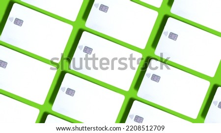 White Credit Cards With EMV Chip on Green. Credit Card Mock up. Pattern
