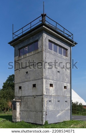 Historical border tower of the GDR, watchtower at the river Elbe, near Bleckede, Lower Saxony, Germany Royalty-Free Stock Photo #2208534071