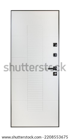 Studio shot of a Entrance Metal Door with Wooden covering Isolated on White Background