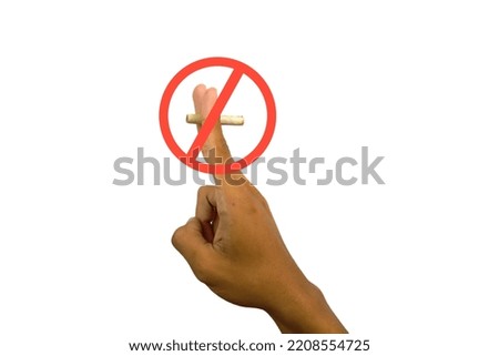no smoking sign, hand holding cigarette with forbidden sign. isolated on a white background