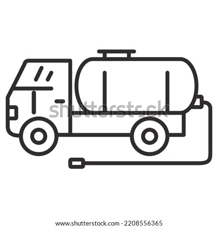 Vacuum truck line icon.Waste disposal machine.Fuel tanker truck.Septic truck for sewage sludge transportation.Outline vector illustration.Isolated on a blue background. Royalty-Free Stock Photo #2208556365