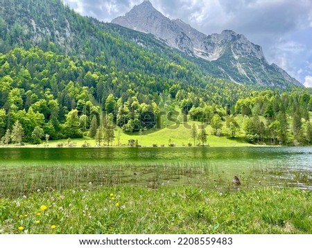 Nestled among the mountains of Bavaria at an elevation of 1,060 m (3,478 ft), Ferchensee Lake represents one of the most pristine natural areas in the region. Royalty-Free Stock Photo #2208559483