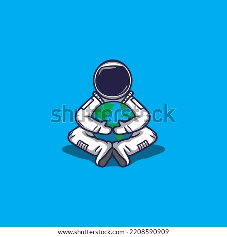 astronout hugs the earth vecctor illustration with cartoon concept,suitable for icon,sticker,or t-shirt design