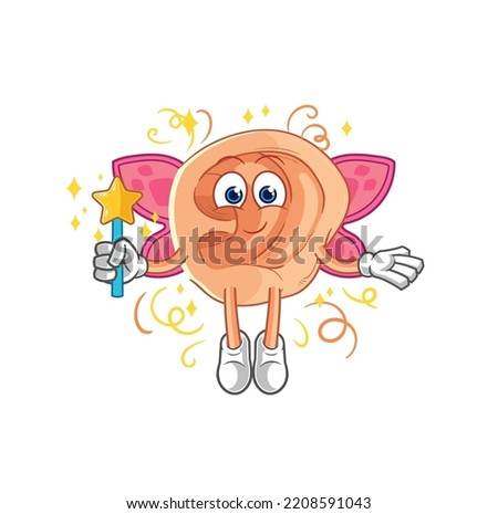 ear fairy with wings and stick. cartoon mascot vector