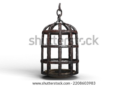 small medieval cage on a white background Royalty-Free Stock Photo #2208603983