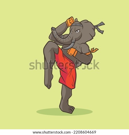 Muay Thai Elephant Cartoon Mascot Funny Vector Smile Fun Fight Pose