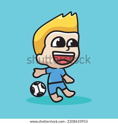 Play Football Cartoon Character Mascot Flat Design Cute Funny Fun Punk Hair