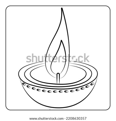 Happy Diwali Burning Diya in India Light Festival coloring page for kids or adults. Black and white vector illustration design for adult and kids coloring book.