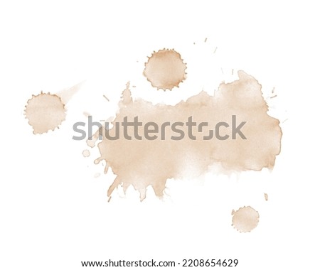 Coffee Stain on paper. Coffee or tea stains and traces - modern isolated clip art on white background. Splashes of cups, mugs and drops. Use this high quality set for your menu, bar, Cafe, restaurant.