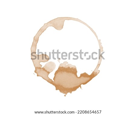 Coffee Stain on paper. Coffee or tea stains and traces - modern isolated clip art on white background. Splashes of cups, mugs and drops. Use this high quality set for your menu, bar, Cafe, restaurant.