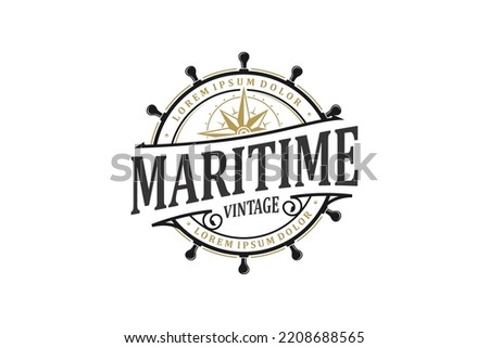 Maritime nautical logo design rounded shape steering wheel icon symbol wind rose illustration Royalty-Free Stock Photo #2208688565