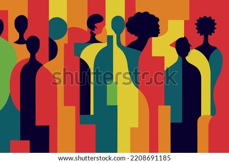 Illustration people of different races in defense of human rights.  Royalty-Free Stock Photo #2208691185