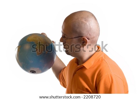 Man holding globe of world on white backgrounds