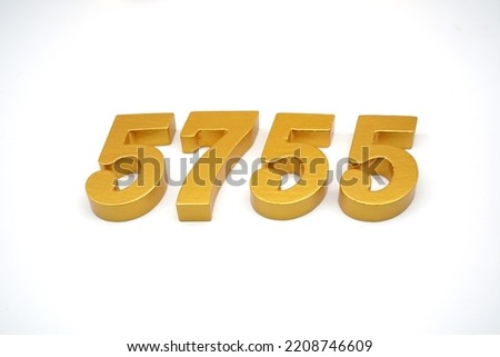   Number 5755 is made of gold-painted teak, 1 centimeter thick, placed on a white background to visualize it in 3D.                                   